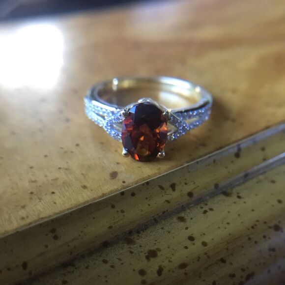 Natural Brazilian Cherry Citrine Sterling Silver Yellow Gold Vermeil Ring Size 9 - Picture 5 of 9